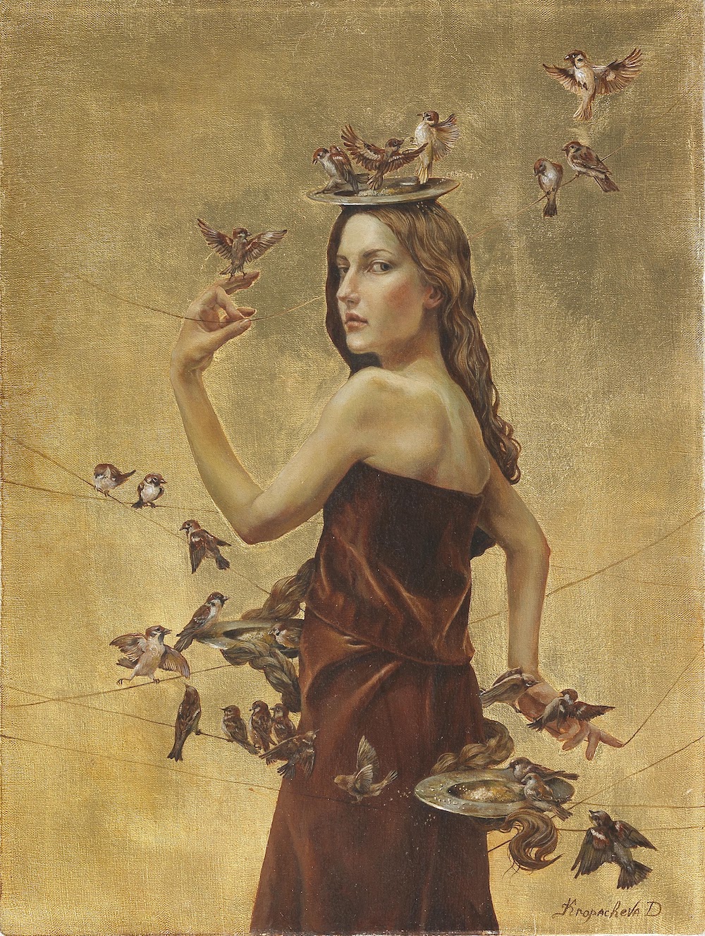RUMORS, 40×30cm, oil,canvas,gold leaf, 2016