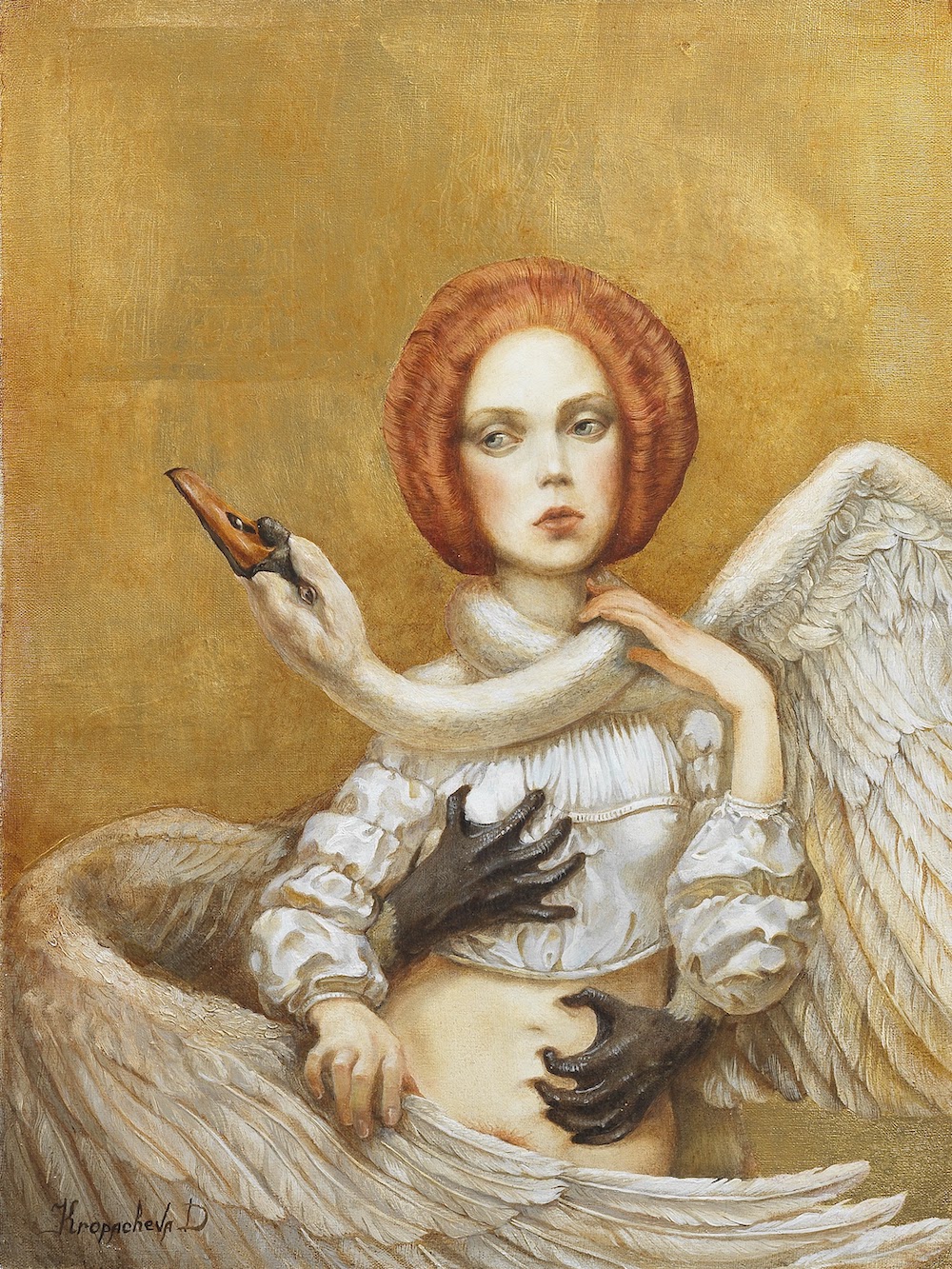 LEDA, 40×30cm, oil,canvas,gold leaf, 2016